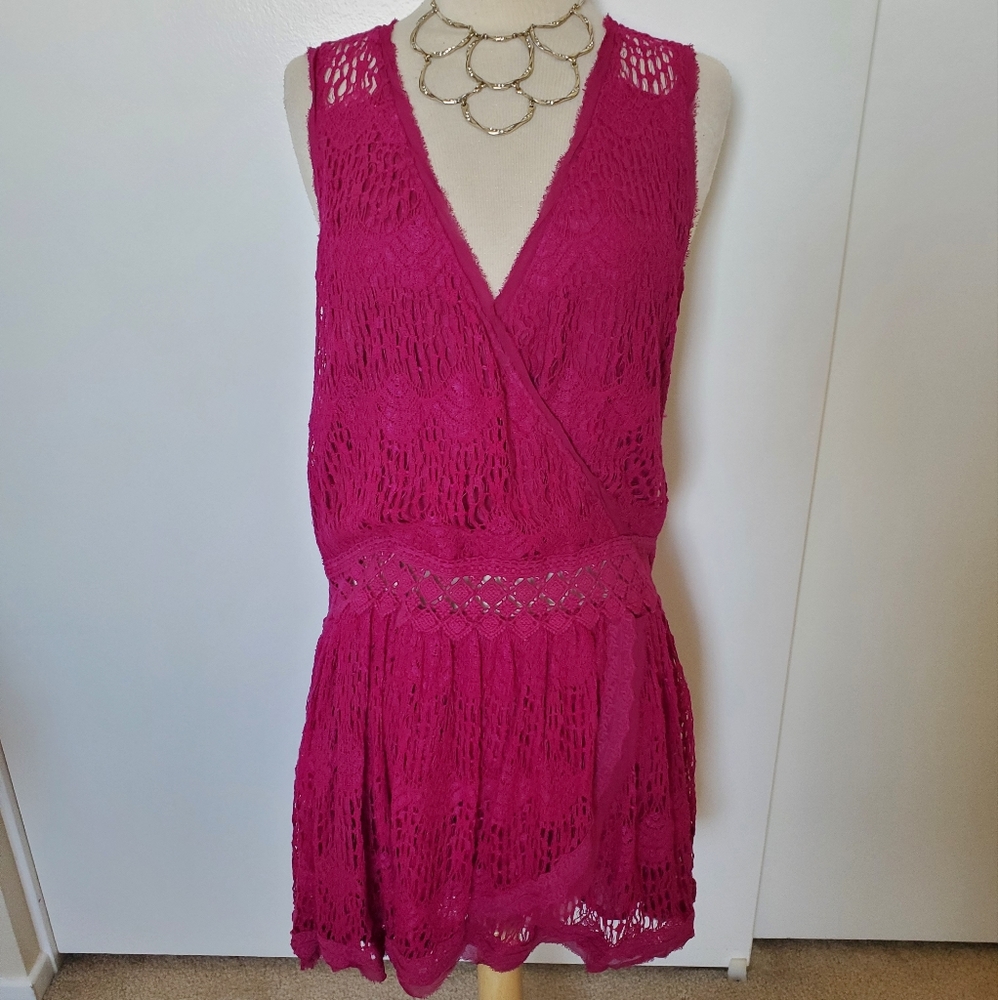 Free People Lace V Neck Sleeveless Drop Waist Dress Women's Size Small
